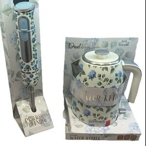 Dwell Studios Electric Water Kettle and Immersion Blender Hydrangea Flowers Blue